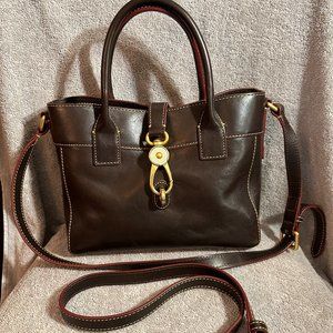 Dooney & Bourke dark brown Amelie Tote with signature D&B logo lock closure